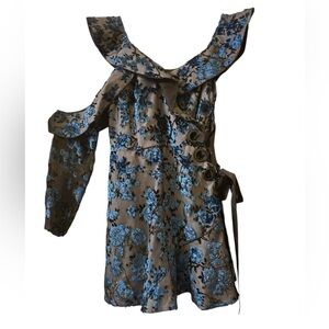 Self-Portrait Blue and Gray Floral Cold-Shoulder Mini Dress size 8